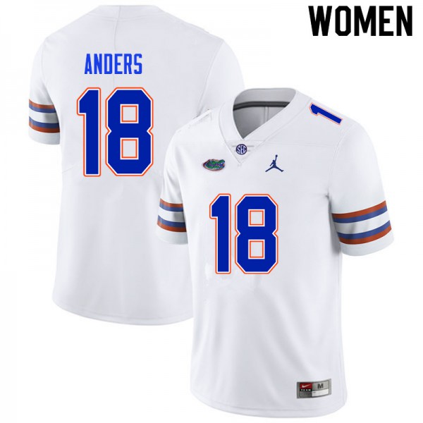 Women #18 Jack Anders Florida Gators College Football Jersey White